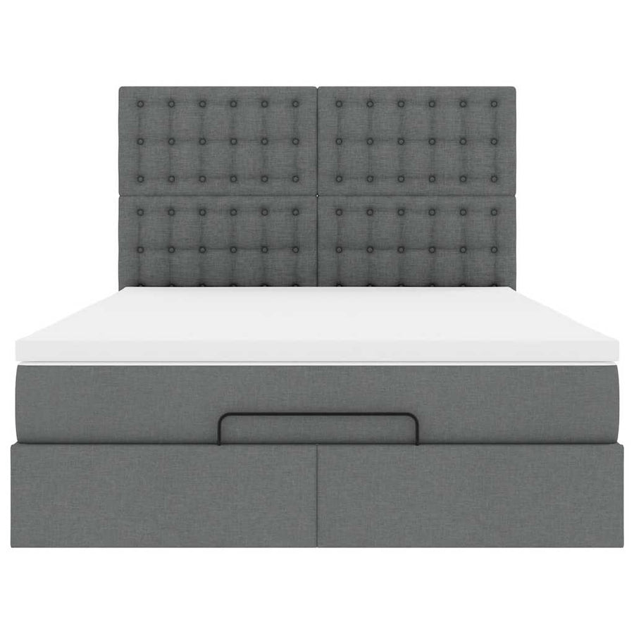 Ottoman Bed with Mattress & LEDs Dark Grey Double Fabric