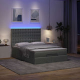 Ottoman Bed with Mattress & LEDs Dark Grey Queen Fabric - Side View