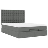 Ottoman Bed with Mattress & LEDs Dark Grey Queen Fabric - Close-Up Angle