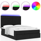 Ottoman Bed with Mattress & LEDs Black Queen Fabric - 45-Degree Angle