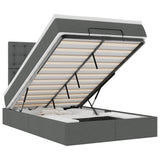 Ottoman Bed with Mattress & LEDs Dark Grey King Single Fabric - Front View