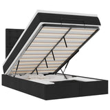 Ottoman Bed with Mattress & LEDs Black King Single Fabric - Front View