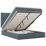 Ottoman Bed with Mattresses & LEDs Dark Grey Double Velvet - Front View