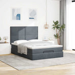 Ottoman Bed with Mattresses & LEDs Dark Grey Double Velvet