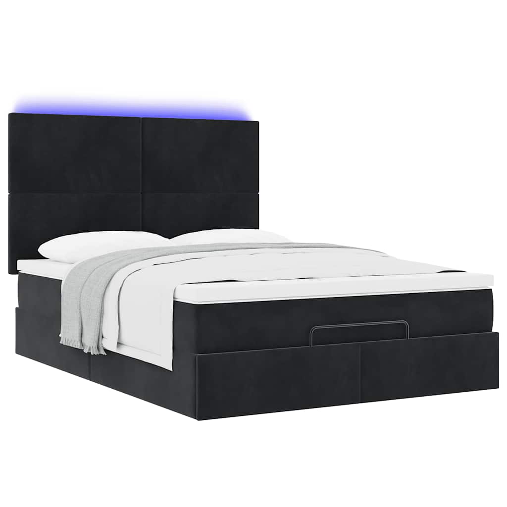 Ottoman Bed with Mattresses & LEDs Black Double Velvet