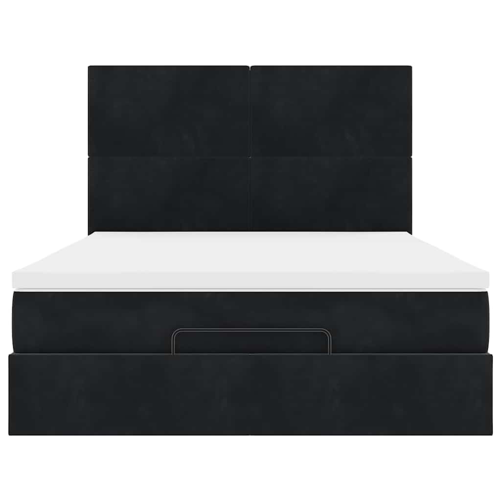 Ottoman Bed with Mattresses & LEDs Black Double Velvet