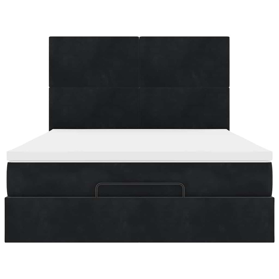 Ottoman Bed with Mattresses & LEDs Black Double Velvet