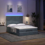 Ottoman Bed with Mattresses & LEDs Dark Grey Queen Velvet - Side View
