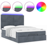 Ottoman Bed with Mattresses & LEDs Dark Grey Queen Velvet - 45-Degree Angle