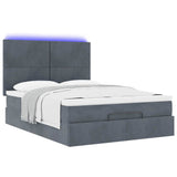Ottoman Bed with Mattresses & LEDs Dark Grey Queen Velvet - Rear View