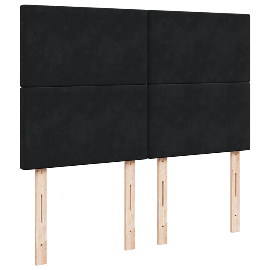 Ottoman Bed with Mattresses & LEDs Black Queen Velvet