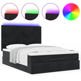 Ottoman Bed with Mattresses & LEDs Black Queen Velvet - 45-Degree Angle