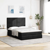 Ottoman Bed with Mattresses & LEDs Black Queen Velvet - Rear View