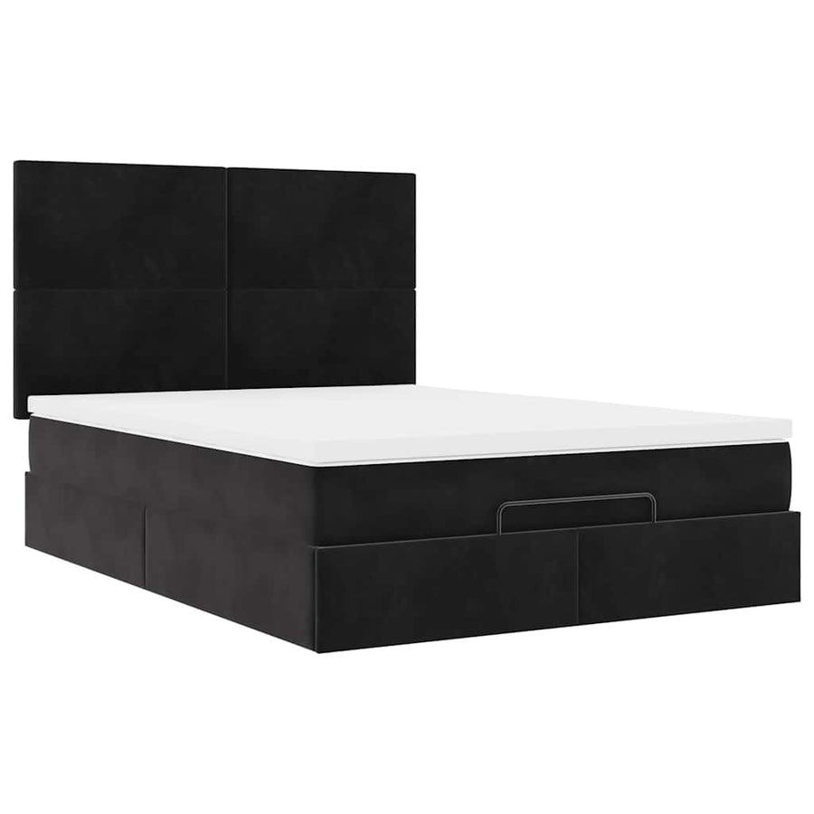 Ottoman Bed with Mattresses & LEDs Black Queen Velvet