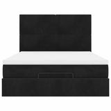 Ottoman Bed with Mattresses & LEDs Black Queen Velvet