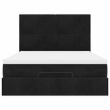 Ottoman Bed with Mattresses & LEDs Black Queen Velvet - Low Angle