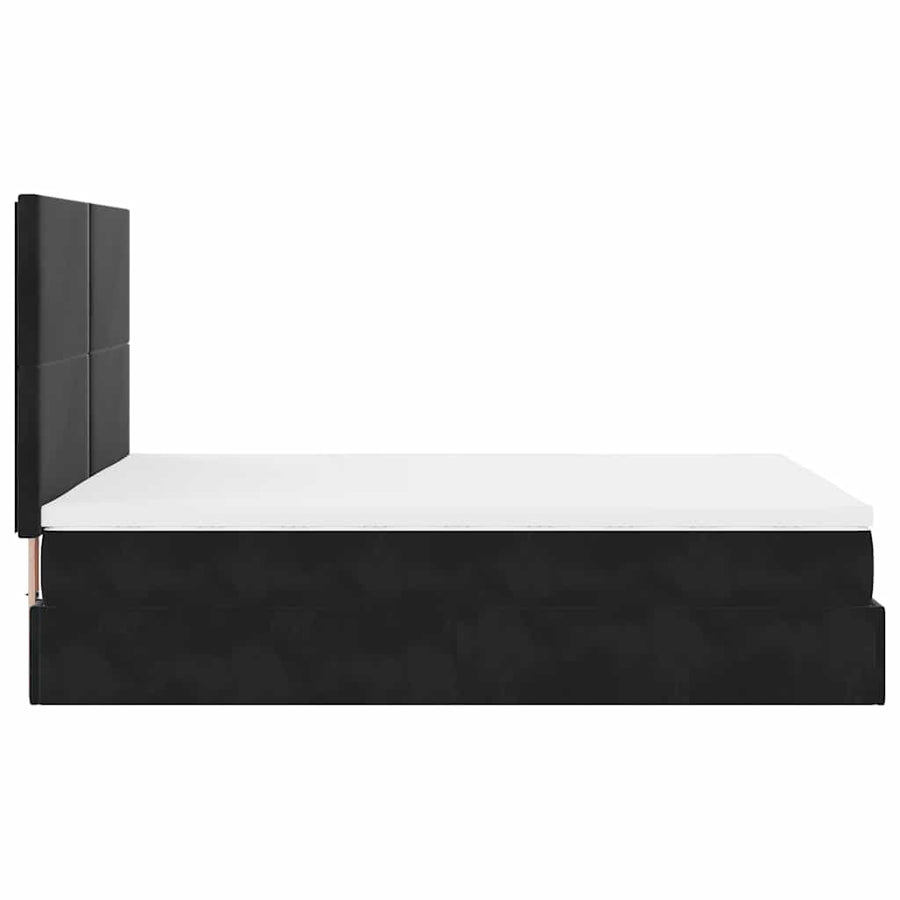 Ottoman Bed with Mattresses & LEDs Black Queen Velvet