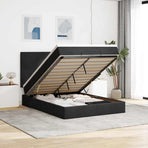 Ottoman Bed with Mattresses & LEDs Black Queen Velvet