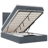 Ottoman Bed with Mattresses & LEDs Dark Grey King Single Velvet - Front View