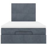 Ottoman Bed with Mattresses & LEDs Dark Grey King Single Velvet