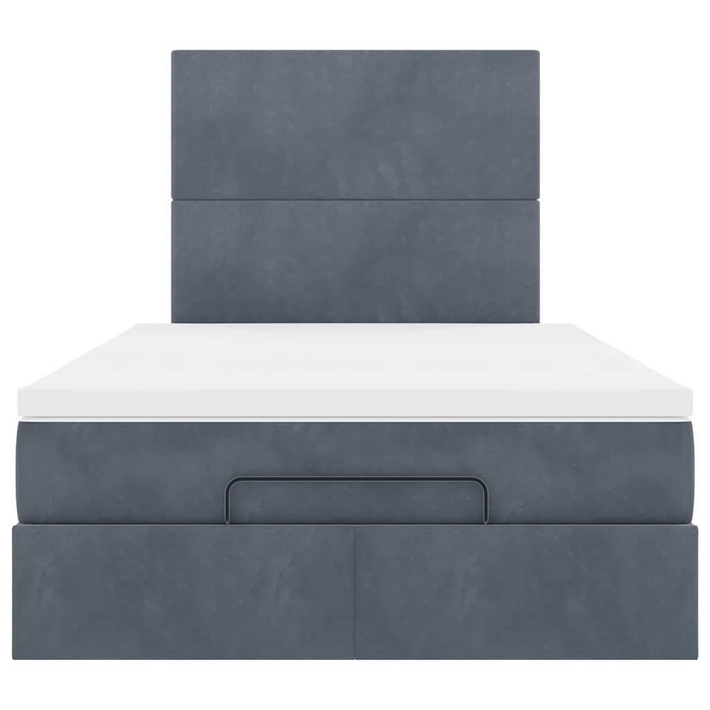 Ottoman Bed with Mattresses & LEDs Dark Grey King Single Velvet