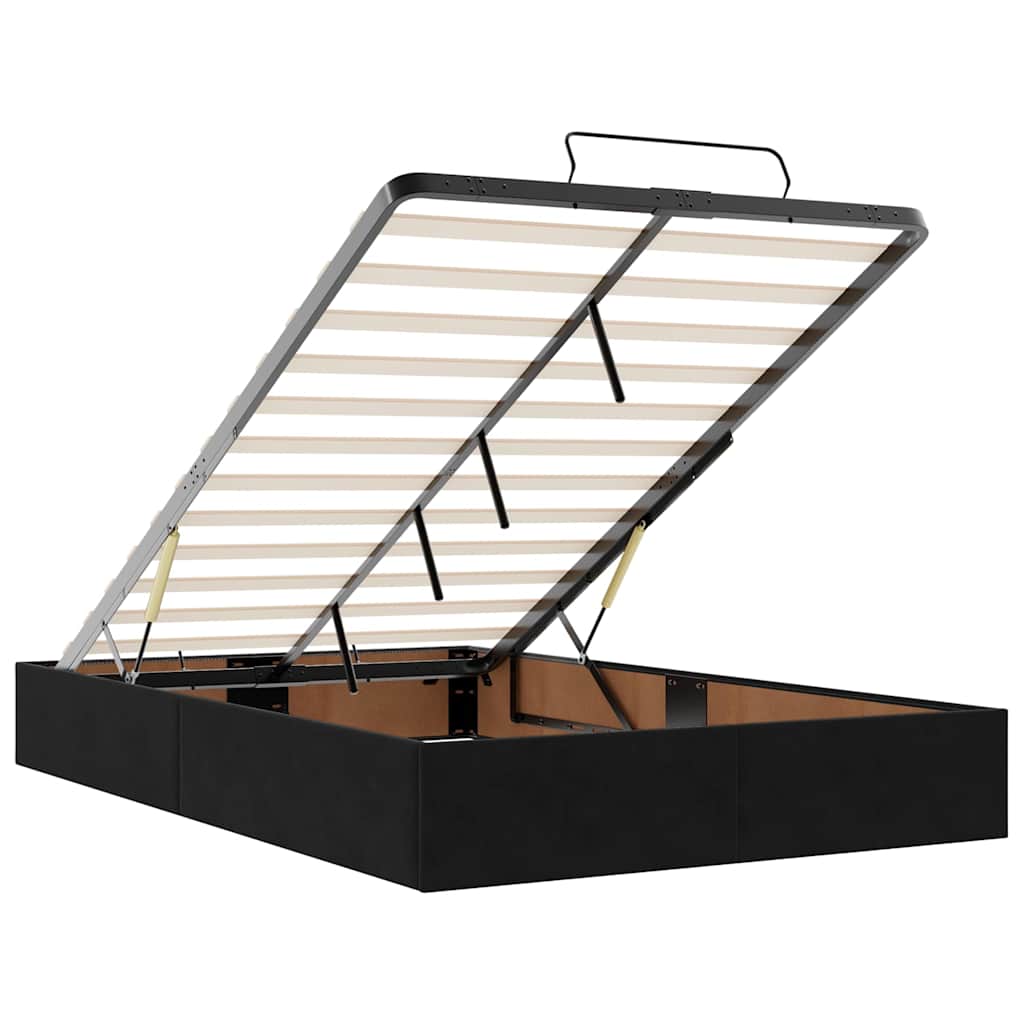 Ottoman Bed with Mattresses & LEDs Black King Single Velvet