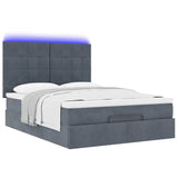 Ottoman Bed with Mattresses & LEDs Dark Grey Double Velvet - Rear View