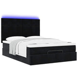 Ottoman Bed with Mattresses & LEDs Black Double Velvet - Rear View