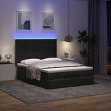 Ottoman Bed with Mattresses & LEDs Black Queen Velvet - Side View