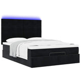 Ottoman Bed with Mattresses & LEDs Black Queen Velvet