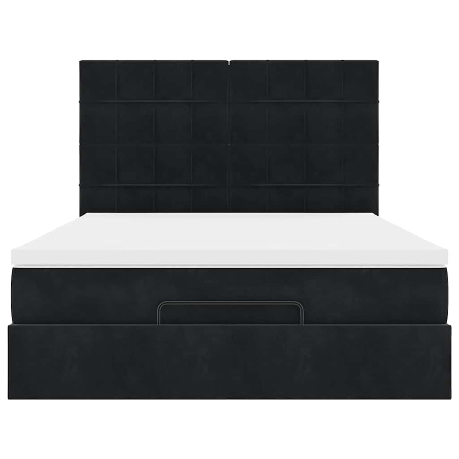 Ottoman Bed with Mattresses & LEDs Black Queen Velvet