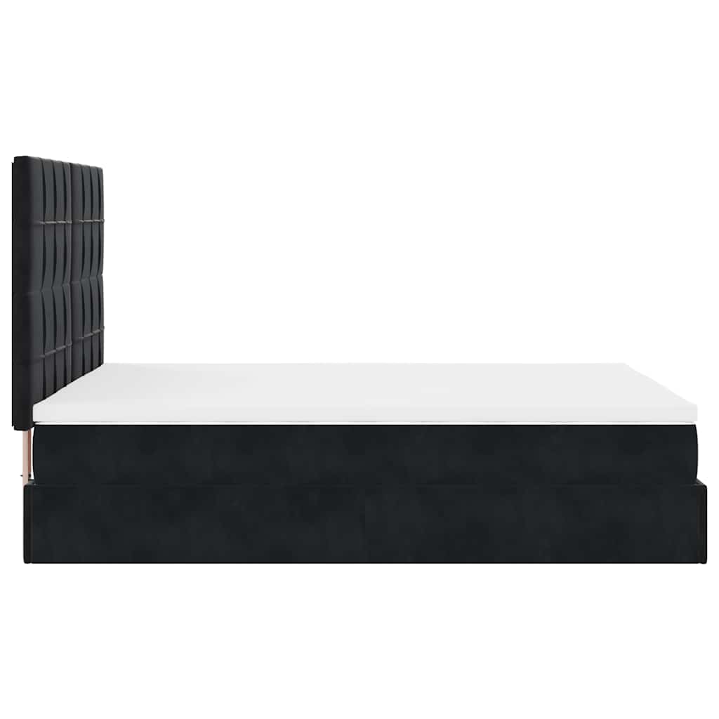 Ottoman Bed with Mattresses & LEDs Black Queen Velvet