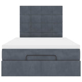 Ottoman Bed with Mattresses & LEDs Dark Grey King Single Velvet