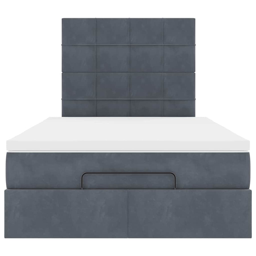 Ottoman Bed with Mattresses & LEDs Dark Grey King Single Velvet