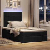 Ottoman Bed with Mattresses & LEDs Black King Single Velvet - Side View