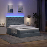 Ottoman Bed with Mattresses & LEDs Dark Grey Double Velvet - Side View