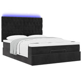 Ottoman Bed with Mattresses & LEDs Black Double Velvet - Rear View