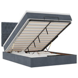 Ottoman Bed with Mattresses & LEDs Dark Grey Queen Velvet