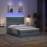 Ottoman Bed with Mattresses & LEDs Dark Grey Queen Velvet - Side View