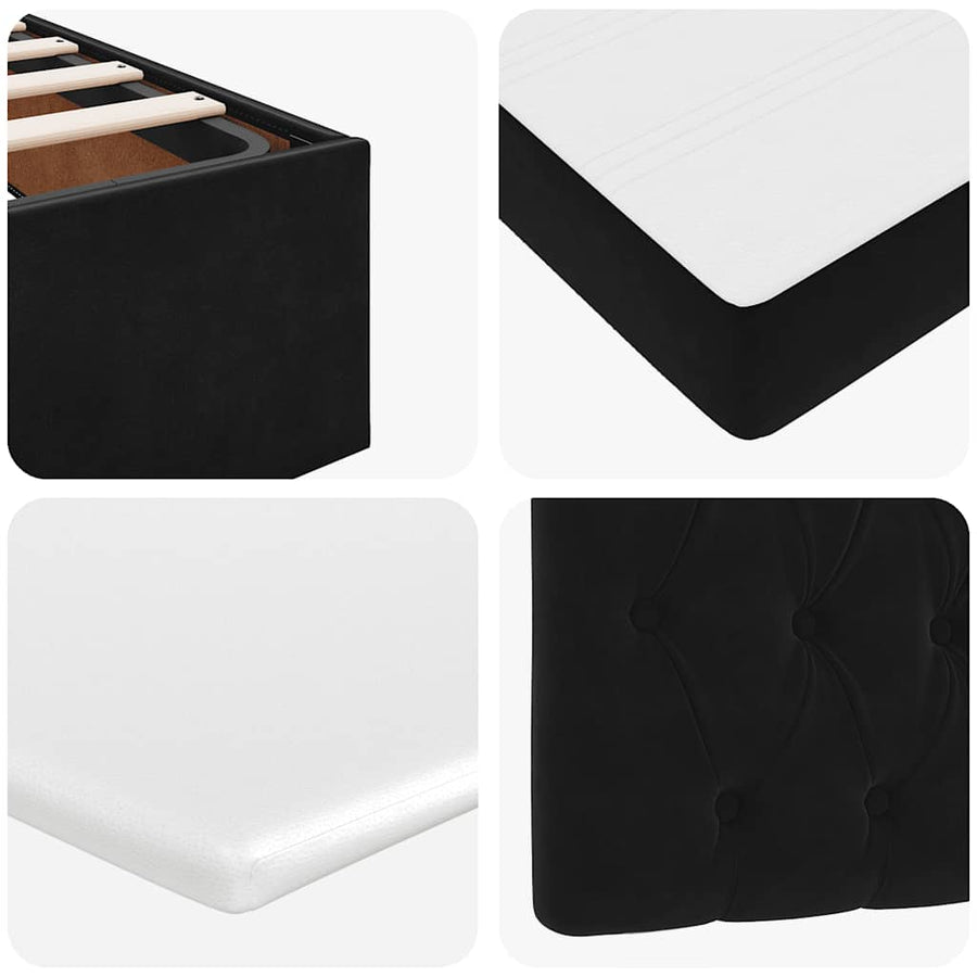 Ottoman Bed with Mattresses & LEDs Black Queen Velvet