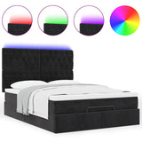 Ottoman Bed with Mattresses & LEDs Black Queen Velvet - 45-Degree Angle