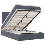 Ottoman Bed with Mattresses & LEDs Dark Grey King Single Velvet - Front View