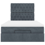 Ottoman Bed with Mattresses & LEDs Dark Grey King Single Velvet