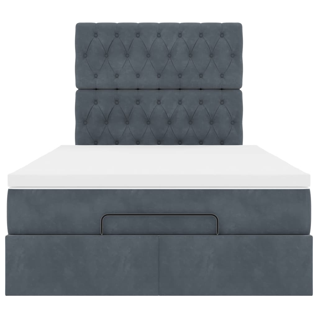 Ottoman Bed with Mattresses & LEDs Dark Grey King Single Velvet