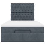 Ottoman Bed with Mattresses & LEDs Dark Grey King Single Velvet