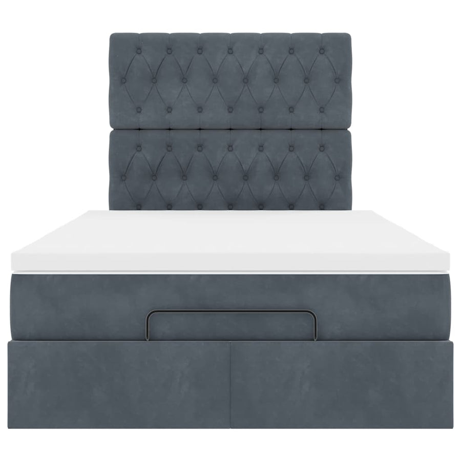 Ottoman Bed with Mattresses & LEDs Dark Grey King Single Velvet