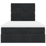 Ottoman Bed with Mattresses & LEDs Black King Single Velvet - Low Angle