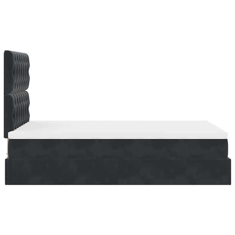 Ottoman Bed with Mattresses & LEDs Black King Single Velvet