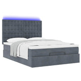 Ottoman Bed with Mattresses & LEDs Dark Grey Double Velvet - Rear View