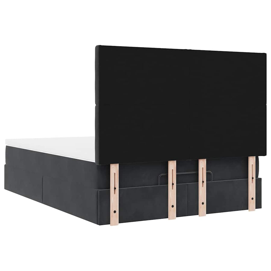Ottoman Bed with Mattresses & LEDs Black Double Velvet